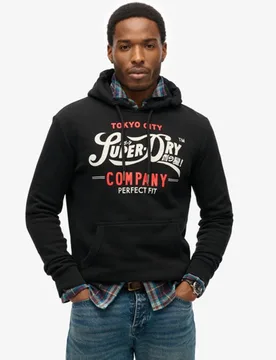 Superdry Men's Perfect Fit Hoodie mit Schriftzug Schwarz - Größe: XL - 89.99 - FashionsVida