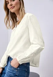 Bluse mit V-Neck und Stickerei female Weiß