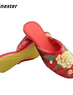 Vintage Ethnic Round Toe Sequins Slipper for Women Summer Flat Heeled Non-Skid Outdoor Slides Girls Casual Dress Mules - Aliexpress - FashionsVida