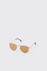 Herren Runde Metall-Sonnenbrille Mit Getönten Gläsern Brown