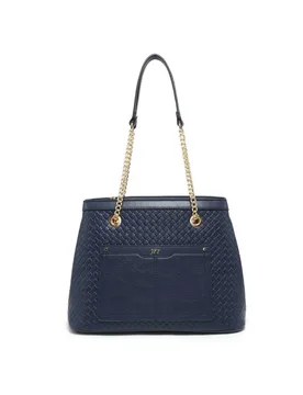 Weaving Pattern Top Zipped Tote Bag - Dark Blue - Size: One Size - JFY - FashionsVida