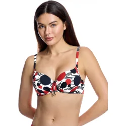 Top de bikini de mujer con aros y estampado artístico circular