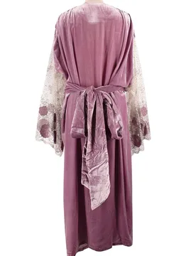 Pink Velvet Wrap Kaftan - Elegant Embroidery - FashionsVida