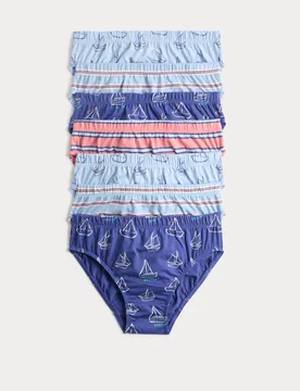 Pack Pure Cotton Boats & Striped Briefs (18 Mths-14 Yrs) Blue Mix male - M&S - FashionsVida