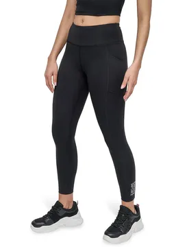 High Waist Leggings Rhinestone Stacked Logo 7/8 Black / Silver L