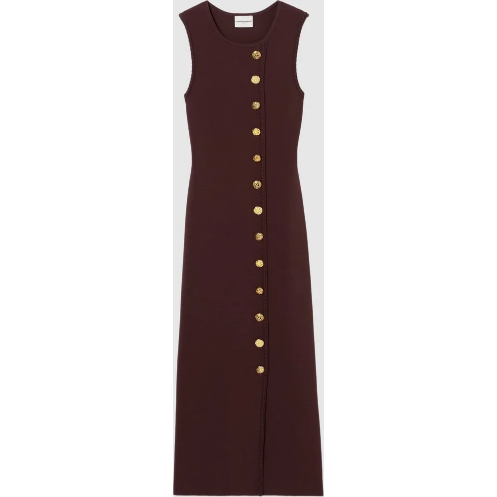 Vestido midi de punto sin mangas con botones dorados - CLAUDIE PIERLOT - FashionsVida