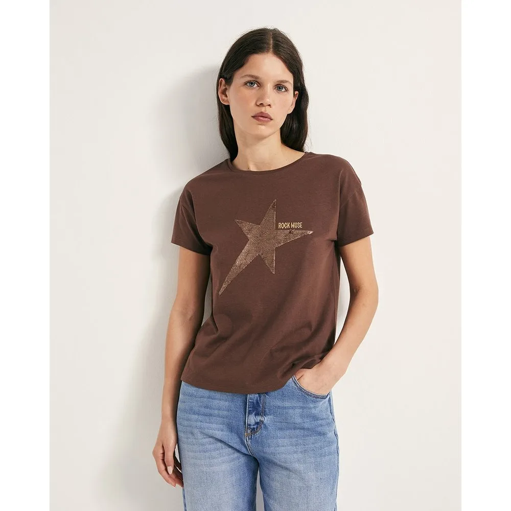 Camiseta manga corta lentejuelas - Sfera - FashionsVida