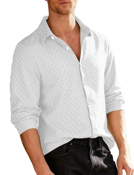 Spring and autumn men's jacquard long-sleeved shirts, breathable, soft, loose-fitting with buttons, outdoor casual tops - Aliexpress - FashionsVida