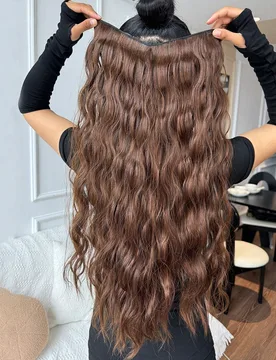 Una pieza Extensiones de cabello sintético de ondas rizadas de 26 pulgadas Extensiones de cabello sintético con clips de onda rizada completa Postiz - Shein - FashionsVida