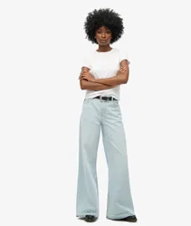 Superdry Damen Ausgestellte Jeans mit Unversäubertem Saum und Weitem Bein Hellblau - Größe: 28/32