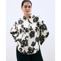Blusa de mujer flores con cuello mao