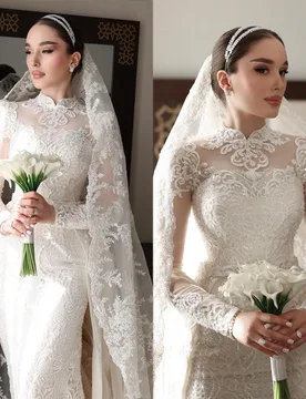 Mermaid Wedding Dresses Long Sleeves High Neck New Gowns Appliques Ruffles Beads Bridal Gowns Vestina De Novia Size Customized - Aliexpress - FashionsVida