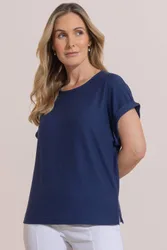 Texture Short Sleeve Round Neck T-Shirt - Navy - Size: S