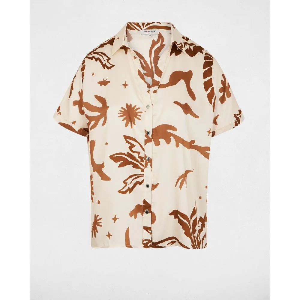 Camisa de mujer satinada con estampado - Morgan - FashionsVida