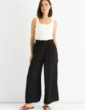 Women's Black Paperbag Waist Wide Leg Trousers Size: 10 - Black - Size: 10 - Gini London - FashionsVida