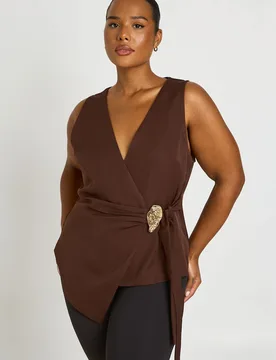 Womens Plus Trim Detail Waist Coat - Chocolate - Size 24 Uk - Boohoo - FashionsVida