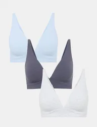Pack Cotton Rich Non Wired Plunge Bras A-E Grey Mix female