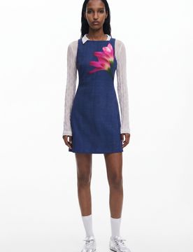 Robe mini effet denim, Polyester, Bleu, M
