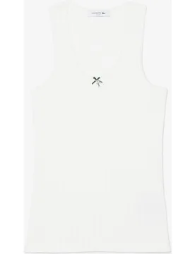 Top de tirantes de corte ajustado de punto algodón pointelle en de manga corta - Lacoste - FashionsVida