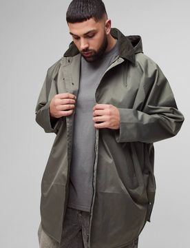 Herren Plus Oversized Cord Kragen Kapuzen-Parka Jacke Khaki Größe 2XL
