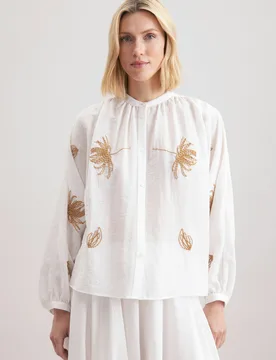 Stehkragenbluse Stickerei Ecru 38 - Seidensticker.com - FashionsVida