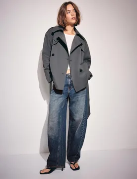 Trenchcoat mit Stehkragen Graumeliert L - Stradivarius - FashionsVida