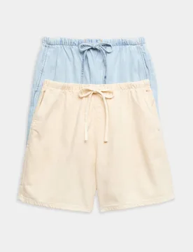 Pack Cotton Rich Pull On Denim Shorts Ecru Mix female - M&S - FashionsVida