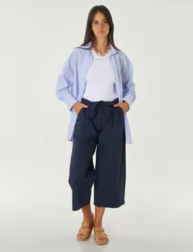 Camicia oversize azzurra in puro cotone a righe bianche con taschino a filo sul petto - Hlo! - FashionsVida