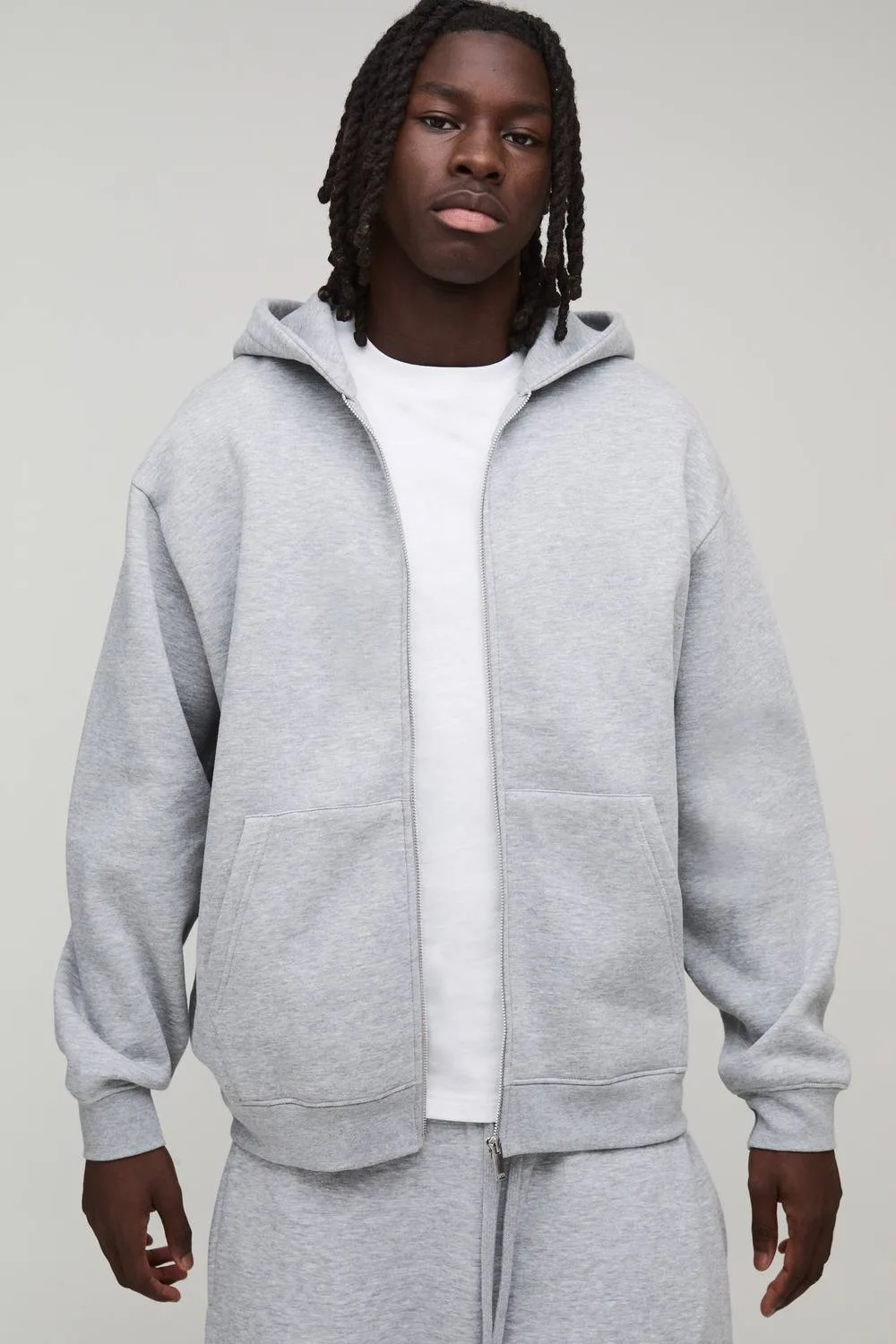 Herren Basic Oversized Zip-Hoodie Sweatshirt Grey Marl Größe Medium - boohooMAN - FashionsVida