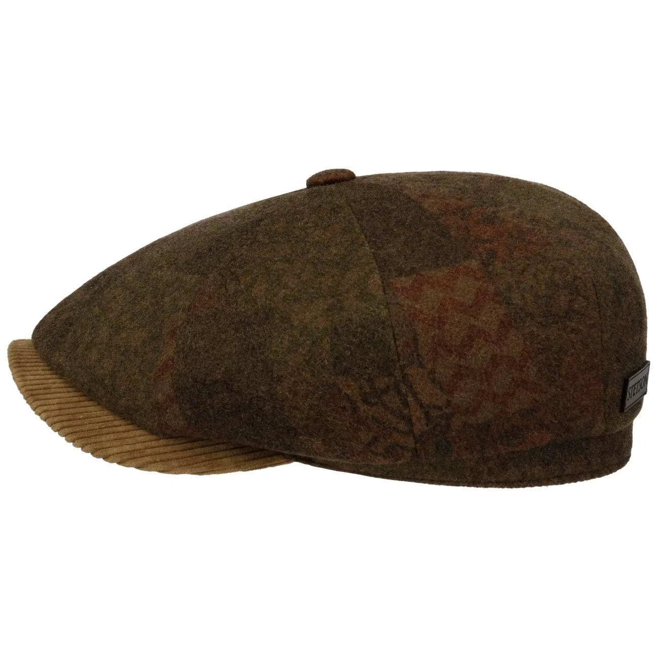 Hatteras Dark Paisley Flat Cap by - brown - Size: S (54-55 cm) - Stetson - FashionsVida
