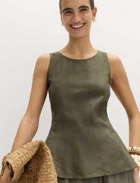 Linen Rich Vest Top Dark Khaki female - M&S - FashionsVida