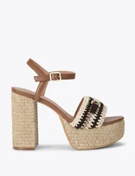 Ankle Strap Braided Raffia Platform Heels Black Mix female