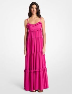 Para mujer. MS683E37R3 Vestido maxi de georgette con volantes (XS), Casual, Poliéster, Sin mangas / Tirantes