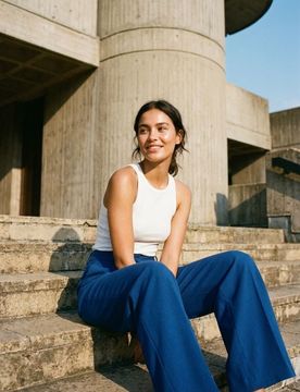 Pantaloni wide leg con miscela di viscosa - indaco