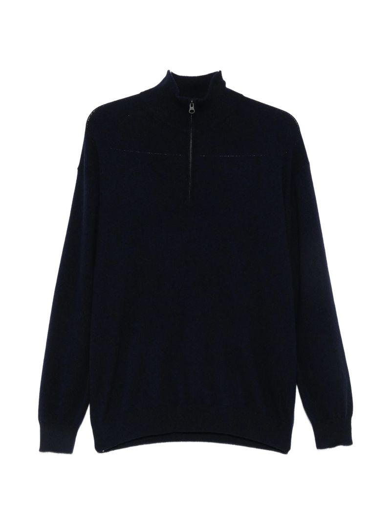 Cashmere Half-Zip Sweater with Ribbed Edges and Stand-Up Collar, Size 3