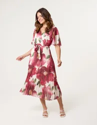 Large Floral Wrap Midi Dress - L / WINE - female