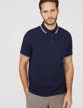 Men's Pique Tipped Polo Shirt in Navy Size: Large - Navy - Size: L - Debenhams - FashionsVida