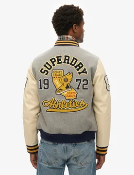 Superdry Men's College Patched Bomberjacke Lockere Passform Grau - Größe: M - 179.99 - FashionsVida