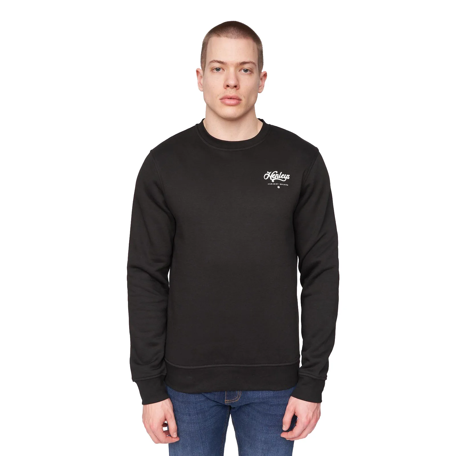 Scripthen Crew Sweatshirt Mens - Black - Size Medium - Henleys - FashionsVida