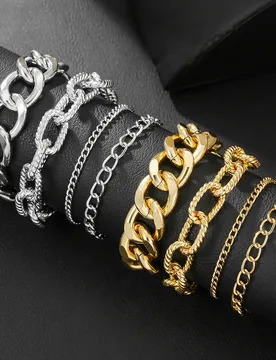 Pcs/Set Hip Hop Punk Metal Chunky Chain Bracelet for Men Multilayer Twisted Bracelet & Bangle Dating Party Daily Wear Jewelry - Aliexpress - FashionsVida