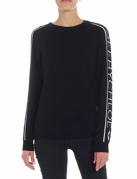 Pullover con intarsi logo argentati