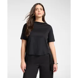 Camiseta de mujer de algodón con volante detrás ajuste regular con mangas cortas
