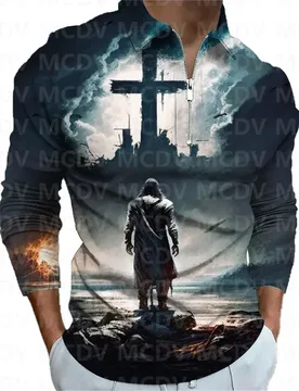 New Men's Long Sleeve Zipper Polo Shirt Jesus 3D Printed Polo Long Sleeve T Shirt Casual Tops - Aliexpress - FashionsVida