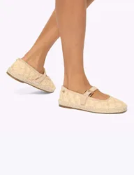 Floral Woven Flat Mary Jane Ballet Pumps White Mix female