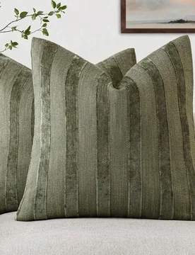 Pieza/2 piezas Funda de almohada a rayas 3D verde oliva (sin incluir el relleno), moderna y elegante mezcla de chenilla suave y lino sintético con ra - Shein - FashionsVida