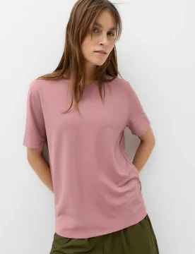 Round Neck Mesh Relaxed T-shirt Tea Rose female - Goodmove - FashionsVida