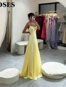 ROSES Yellow Prom Dresses Spaghetti Strap Sleeveless Evening Dresses A Line Party Dresses Minimalist Robe De Soirée Customized - Aliexpress - FashionsVida