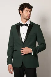 Men's Dark Green Tailored Fit peak Collar Tuxedo Jacket Size: 44R - Dark Green - Size: 44R