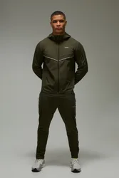 Mens Man Active Running Ripstop Vent Tracksuit - Khaki Nylon - Size Large