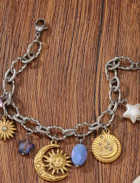 Two-Tone Stainless Steel Sun and Moon Charm Bracelet with Colorful Beads for Women - Aliexpress - FashionsVida